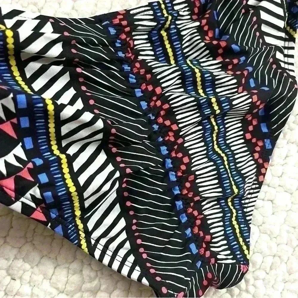 Bar III Geometric Medium Cut Ruched Back‎ Bikini Bathing Suit Bottoms Size L